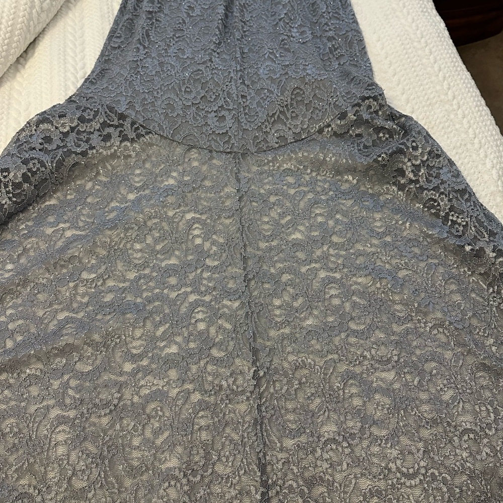 Elegant Off-Shoulder Lace Dress in Gray - Picture 8 of 12